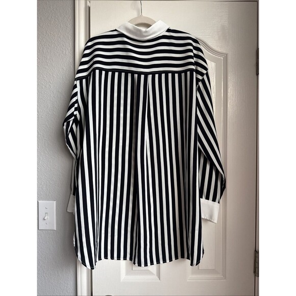 Karl Lagerfeld Long Sleeve Blouse Black White Striped Large Women Shirt - Picture 8 of 8